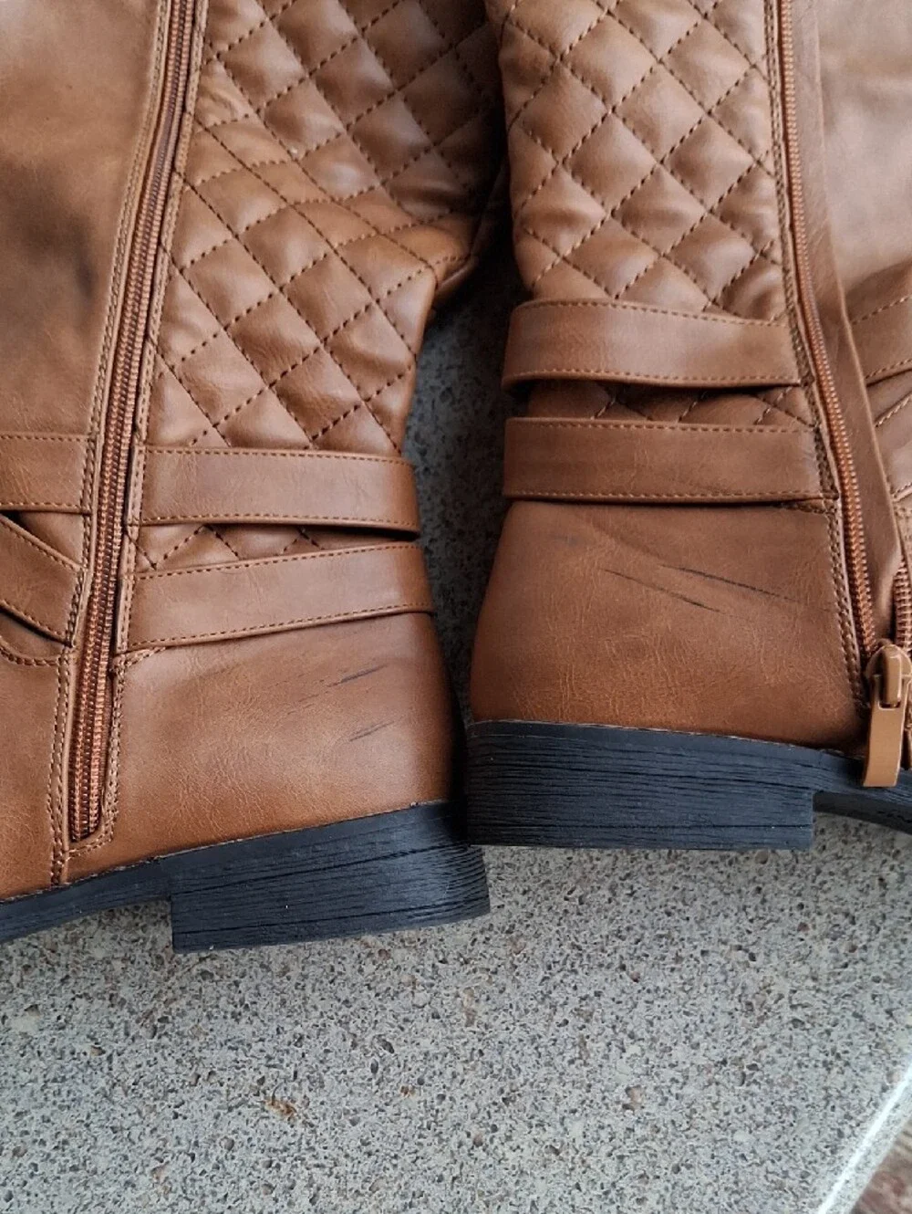 Classic Quilted Tall Riding Boots - Tan